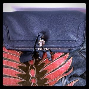 Alexander McQueen navy leather clutch with skull